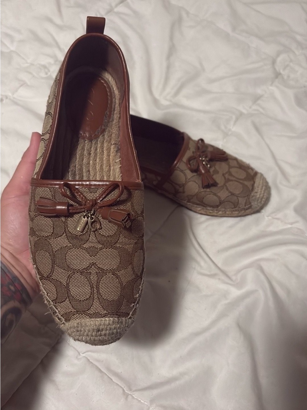 Coach Tan Signature Canvas Espadrille Loafers